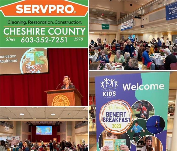 Collage of pictures from a recent benefit and the SERVPRO logo.